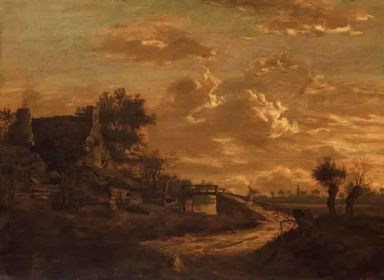 Landscape at Sunset, Rafel Govertsz Camphuijsen, c. 1654 - c. 1657, oil on panel