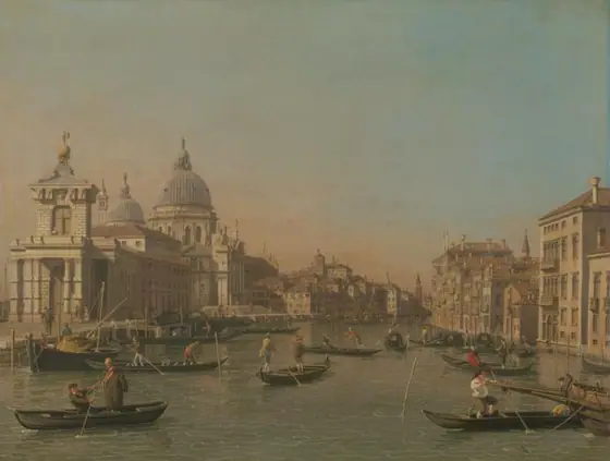Entrance to the Grand Canal near the Punta della Dogana and Santa Maria della Salute, Canaletto, 1730 - 1745, oil on canvas