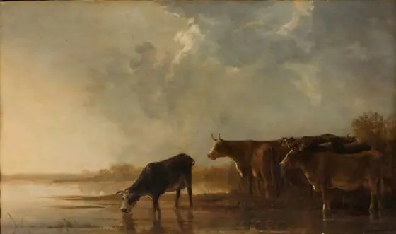 River Landscape with Cows, Aelbert Cuyp, c. 1645 - c. 1650, oil on panel