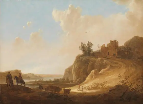 Mountainous Landscape with the Ruins of a Castle, Aelbert Cuyp, c. 1642 - c. 1645, oil on panel