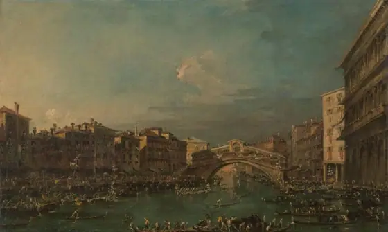 Regatta on the Grand Canal, near the Rialto Bridge, Venice, Francesco Guardi, 1780 - 1793, oil on canvas