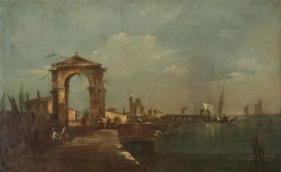 Landscape with a Quay and Ships on a Lake, Francesco Guardi, 1760 - 1780, oil on canvas