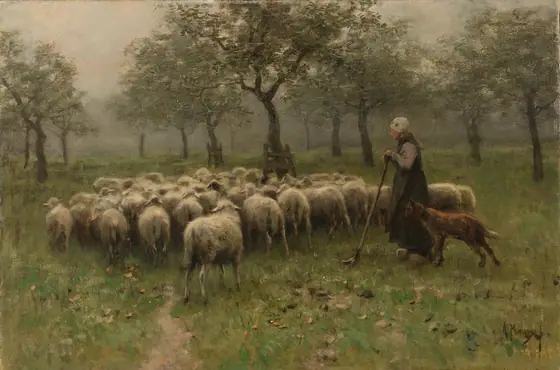 Shepherdess with a Flock of Sheep, Anton Mauve, c. 1870 - c. 1888, oil on canvas