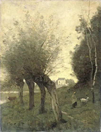 Landscape with Pollard Willows, Camille Corot, 1840 - 1875, oil on panel