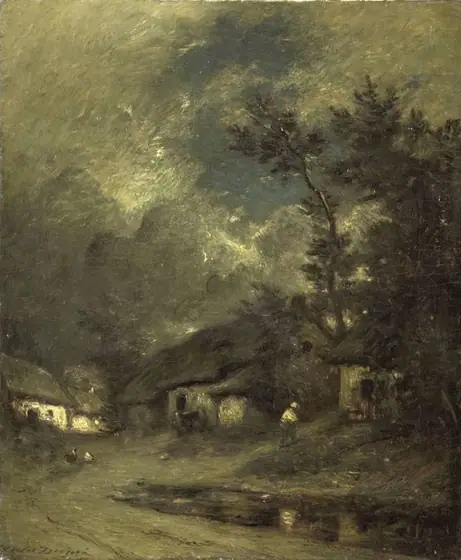 A Village by Night, Jules Dupré, 1840 - 1889, oil on canvas