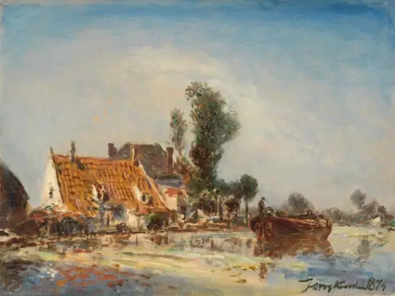 Houses on a Waterway near Crooswijk, Johan Barthold Jongkind, 1874, oil on canvas