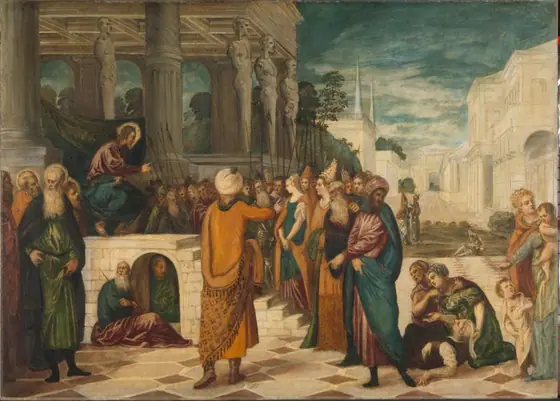 Christ with the Adulterous Woman, Jacopo Tintoretto, 1550 - 1580, oil on canvas