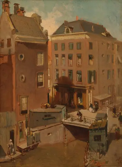 The Osjessluis near Kalverstraat in Amsterdam, Charles Rochussen, 1855, oil on panel