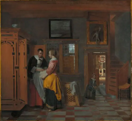 Interior with Women beside a Linen Cupboard, Pieter de Hooch, 1663, oil on canvas