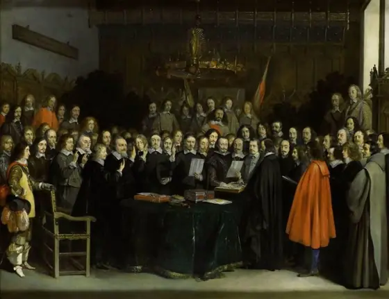 The Ratification of the Treaty of Münster, Gerard ter Borch, 1648, oil on copper