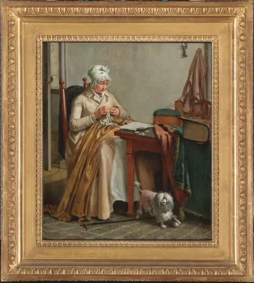 Interior with Woman Sewing, Wybrand Hendriks, c. 1800 - c. 1810, oil on panel