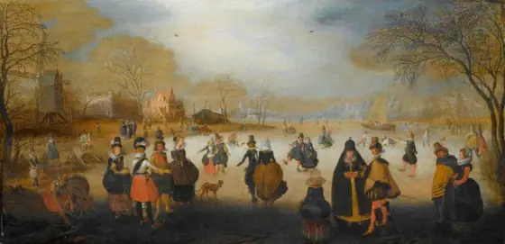 Winter Landscape with Skaters, Adam van Breen, c. 1615 - c. 1620, oil on panel