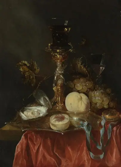 Still Life with Silver-Gilt Glass Holder, Abraham van Beijeren, c. 1654 - c. 1660, oil on panel