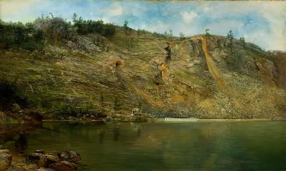 The Iron Mine, Port Henry, New York, Homer Dodge Martin, ca. 1862, oil on canvas mounted on fiberboard