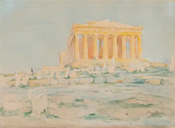 The Parthenon, West Facade, Henry Bacon, watercolor