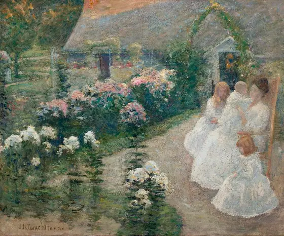 On the Terrace, John Henry Twachtman, ca. 1890-1900, oil on canvas