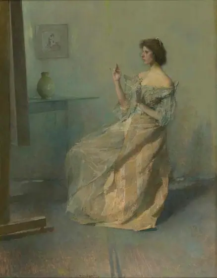 The Necklace, Thomas Wilmer Dewing, ca. 1907, oil on wood