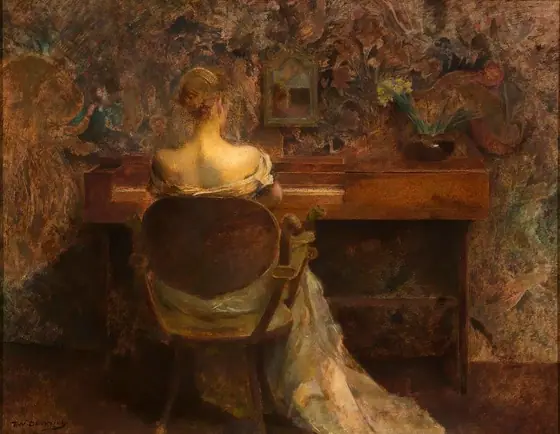 The Spinet, Thomas Wilmer Dewing, ca. 1902, oil on wood