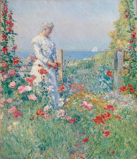 In the Garden (Celia Thaxter in Her Garden), Childe Hassam, 1892, oil on canvas