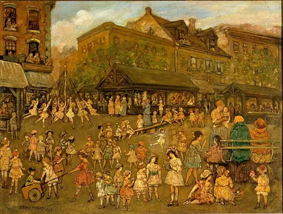 The Field of Joy, Jerome Myers, 1920, oil on fiberboard