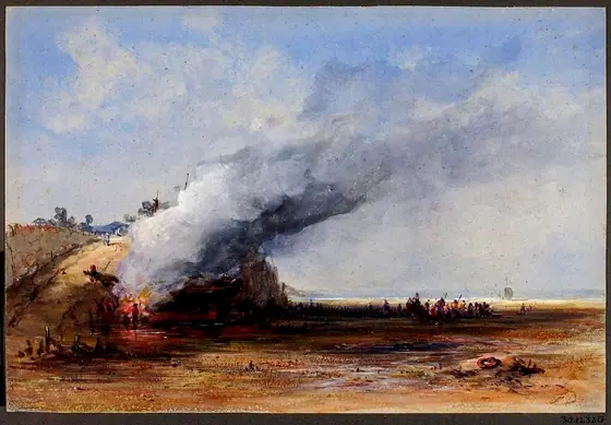 Burning of an Old Boat, Francis Danby, Irish, watercolor