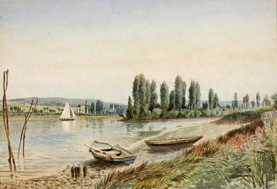 Landscape, Walter Paris, 1883, watercolor and pencil on paper