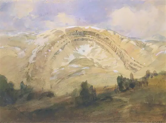 Folded Strata, a Great Geological Arch, Colorado, William Henry Holmes, 1874, watercolor and pencil on paper