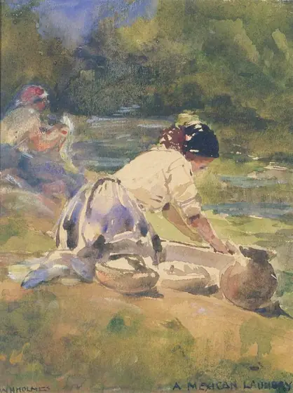 A Mexican Laundry, William Henry Holmes, 1895, watercolor