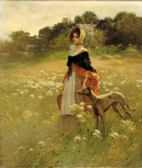 Young Girl and Dog, Percy Moran, 1890, oil on canvas