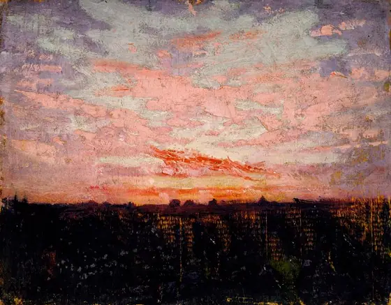 Sunrise or Sunset, study for book, Concealing Coloration in the Animal Kingdom, Abbott Handerson Thayer, ca. 1905-1909, oil on wood