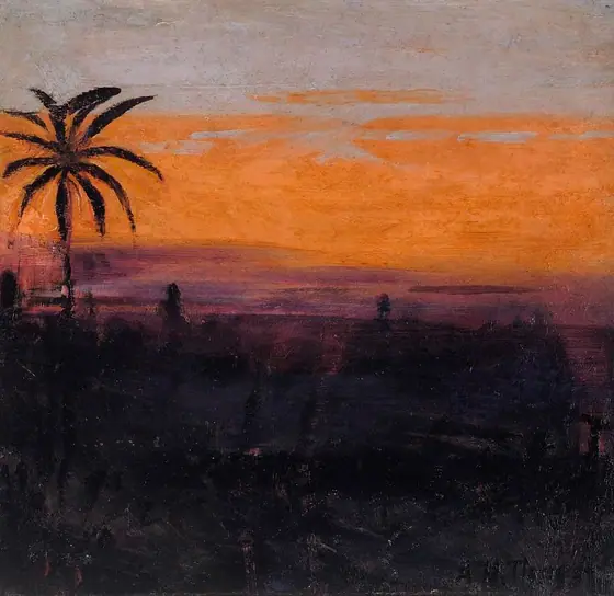 The Sky Simulated by Red Flamingoes, study for book Concealing Coloration in the Animal Kingdom, Abbott Handerson Thayer, ca. 1905-1909, oil on wood
