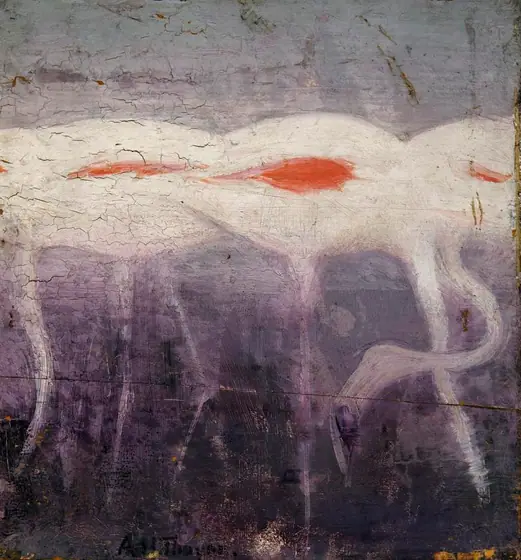 White Flamingoes, study for book Concealing Coloration in the Animal Kingdom, Abbott Handerson Thayer, ca. 1905-1909, oil on wood