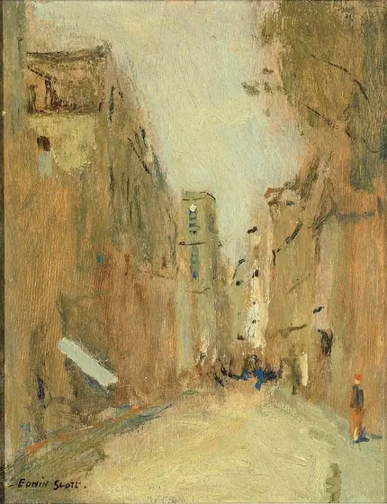 Rue San Jacques, Paris, Frank Edwin Scott, oil on wood