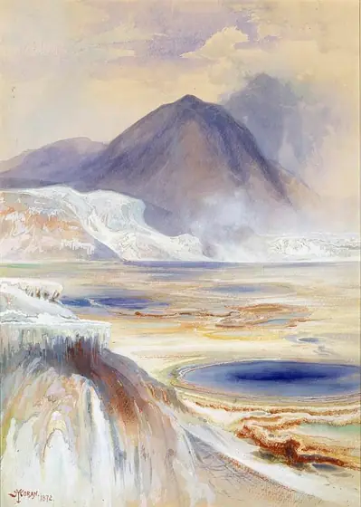 Mammoth Hot Springs, Yellowstone, Thomas Moran, 1872, watercolor and pencil on paper