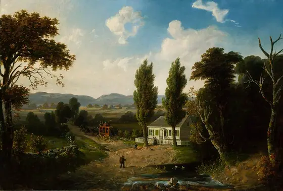 Landscape with Stagecoach, Henry Boese, 1856, oil on canvas