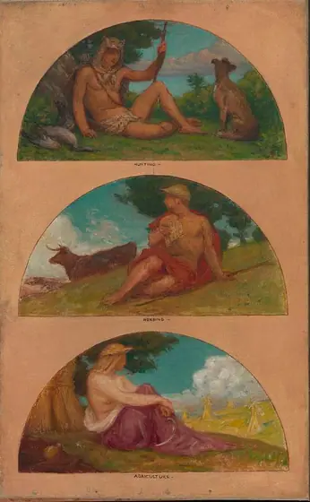 The Progress of Civilization: Hunting, Herding, Agriculture (mural study, State Capitol, Des Moines, Iowa), Kenyon Cox, 1905-1906, oil on canvas