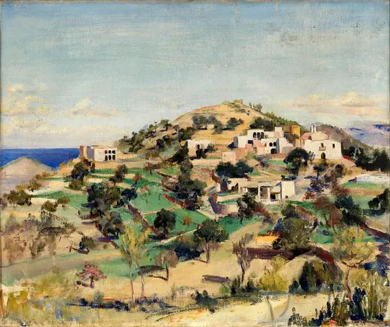 Hill with White Houses, Eleanor Harris, oil on canvas