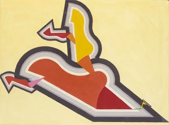 Study in Rhythm: Red and Gold, Joseph Schillinger, ca. 1934, gouache on paperboard
