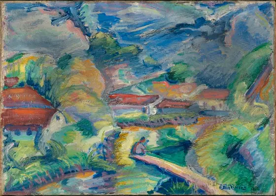 Untitled Landscape, Preston Dickinson, ca. 1918, oil on canvas