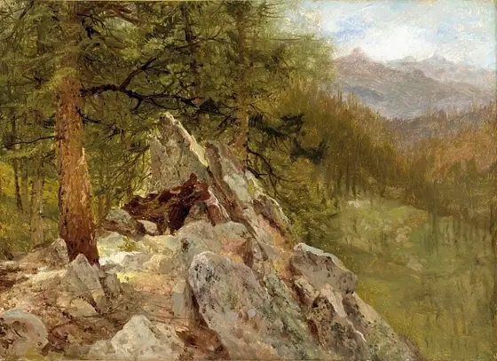 Western Landscape, John Frederick Kensett, 1870, oil on paper mounted on paperboard