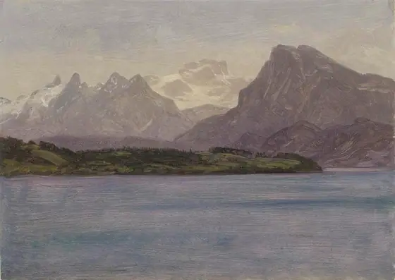 Alaskan Coast Range, Albert Bierstadt, ca. 1889, oil on paper mounted on paperboard
