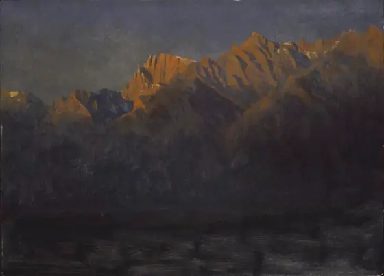 Sunrise in the Sierras, Albert Bierstadt, ca. 1872, oil on paper mounted on paperboard