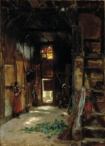 Interior of a Westphalian Cottage, Worthington Whittredge, 1852, oil on canvas