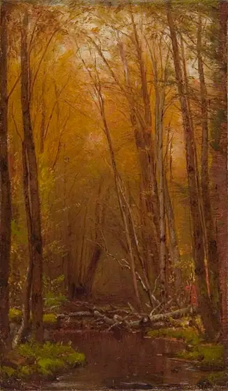 The Birches of the Catskills, Worthington Whittredge, ca. 1875, oil on canvas mounted on paperboard