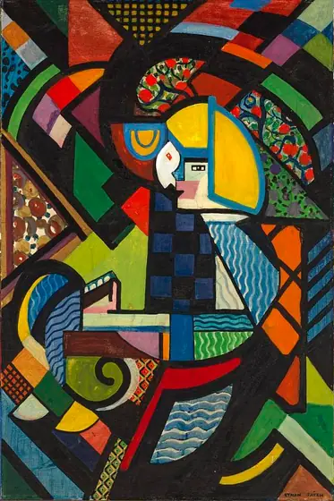 Daughter in a Rocker, H. Lyman Saÿen, 1917-1918, tempera and collage on wood