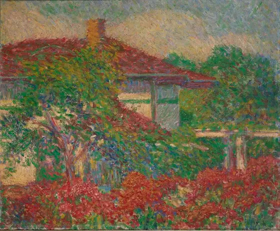 (Landscape with Red Roof Building), Carl Newman, ca. 1880-1910, oil on canvas
