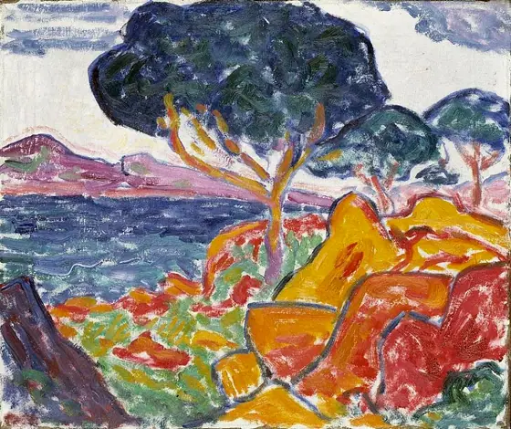 Landscape, Carl Newman, ca. 1909-1914, oil on canvas mounted on fiberboard