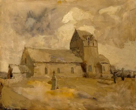 Village Church and Cemetery, Brittany, Frank Edwin Scott, oil on canvas