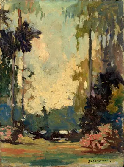 A Florida Park, Joseph C. Claghorn, before 1935, oil on canvas mounted on paperboard