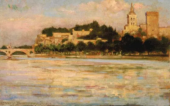 The Palace of the Popes and Pont d'Avignon, Carroll Beckwith, 1911, oil on wood